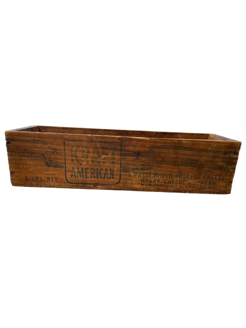 Vintage Kraft American Cheese Wooden Box Brown Chicago 5 Lb Net Print Farmhouse